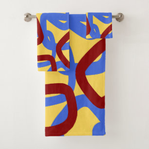 Square Tangle Royal Blue Crimson Red Bath Towel Set