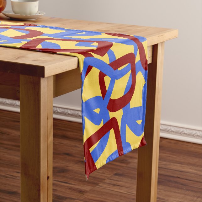 Square Tangle Royal Blue Crimson Red Short Table Runner (In Situ)