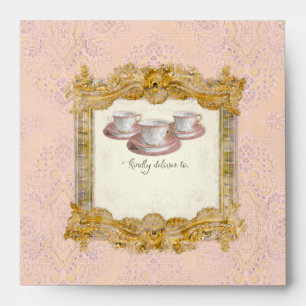 Square Tea Party Bridal Shower Royal Palace Gold Envelope