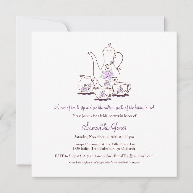 Square Tea Set Bridal Shower Invitations (Front)