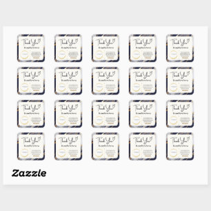 Square Thank You Business Stickers - Marble Design