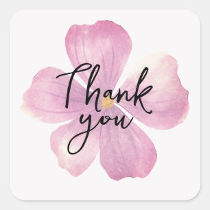 Square thank you sticker with watercolor flower