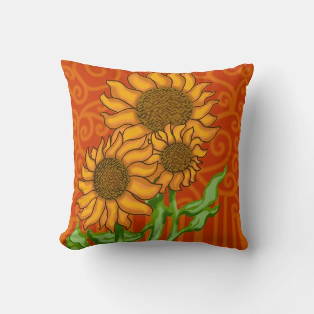 Square Throw Pillow/Sunflower Trio Cushion (Front)