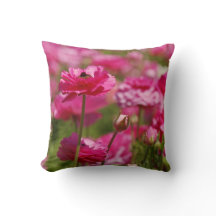 Square Throw Pillow with Pink Ranunculus Design