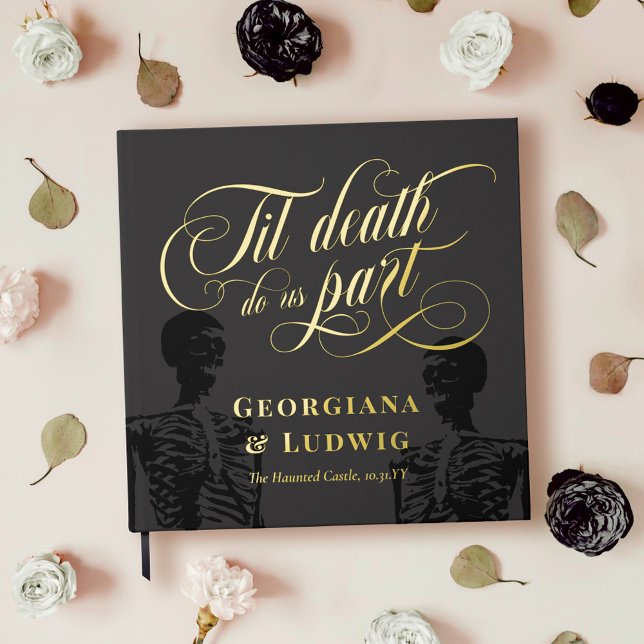 Square Til Death Do Us Part Skeletons Goth Wedding Guest Book (Creator Uploaded)