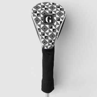 Square Triangle Geometric Black White Monogram Golf Head Cover