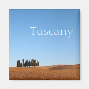 Square Tuscany landscape with cypress text magnet