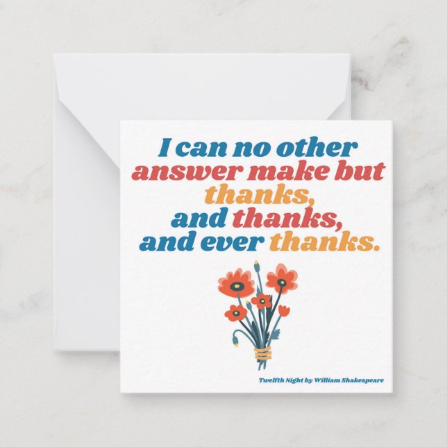 Square Twelfth Night Shakespeare Thank You Note Card (Front)