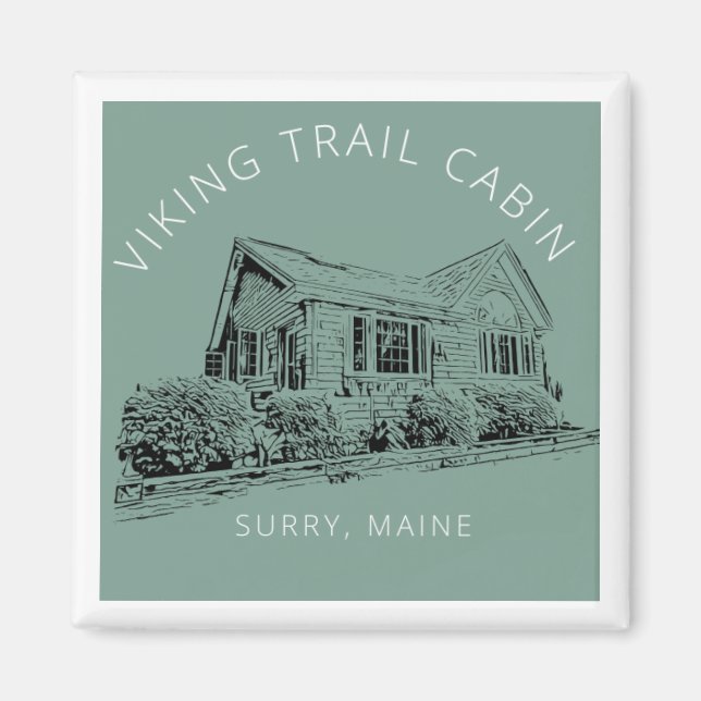 Square Viking Trail Cabin Fridge Magnet (Front)