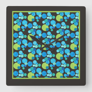 Square Wall Clock, Abstract Blue Moons Pattern Clock