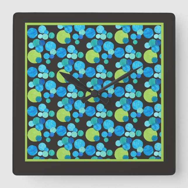 Square Wall Clock, Abstract Blue Moons Pattern Square Wall Clock (Front)