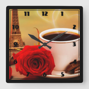 Square Wall Clock/Coffee Time in Paris Square Wall Clock