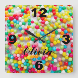 Square Wall Clock Coloured Balls