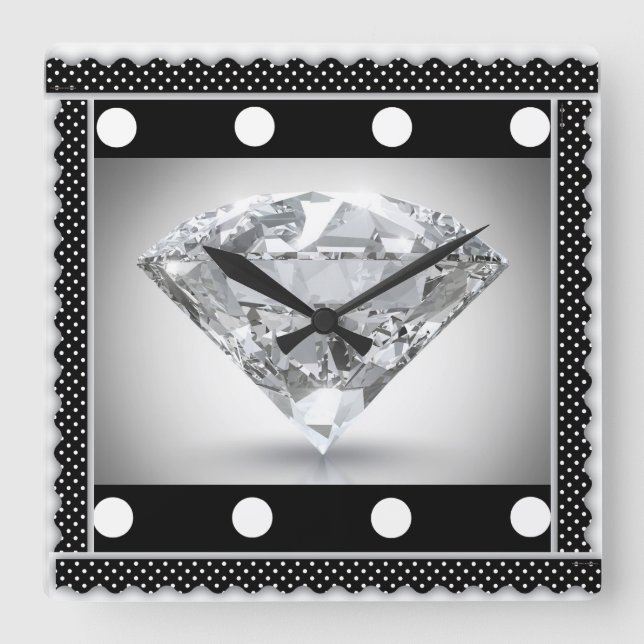 Square Wall Clock/Diamond and Polka Dots Clock (Front)