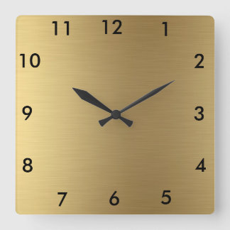 Square Wall Clock Gold Colour