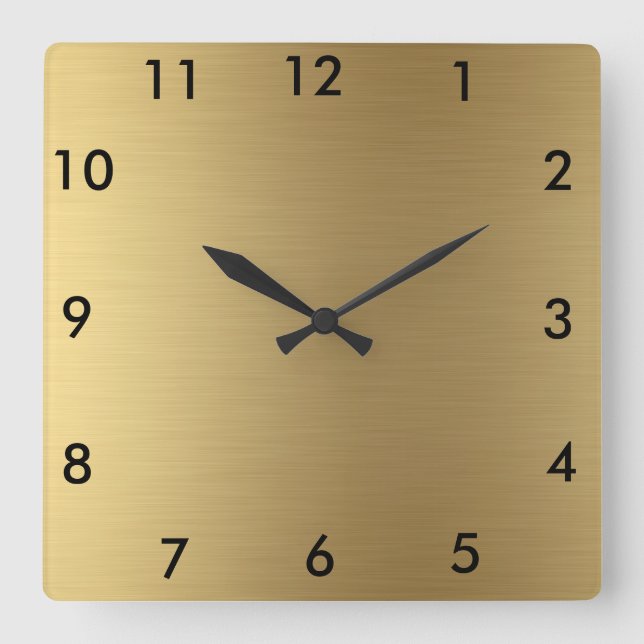 Square Wall Clock Gold Colour (Front)