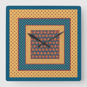 Square Wall Clock, Gold-effect Horses, Polka Dots Clock