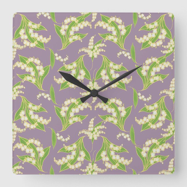 Square Wall Clock: Lilies of the Valley on Mauve Square Wall Clock (Front)