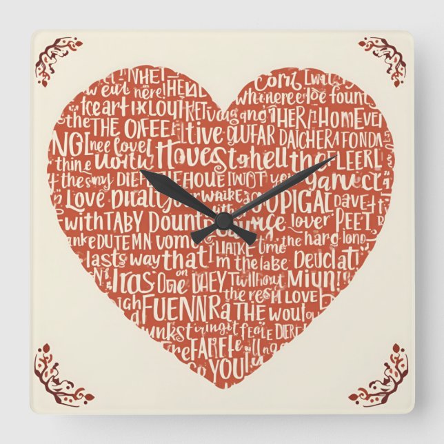 Square wall clock LOVE (Front)