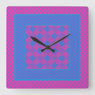 Square Wall Clock Mix'n'match Magenta Blue Pattern