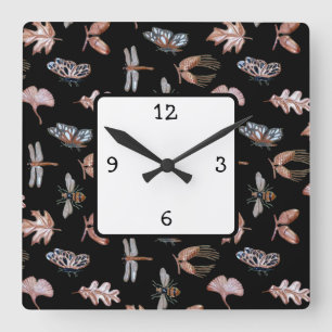 Square Wall Clock Nature theme copper & black