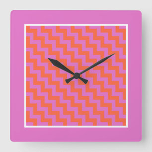 Square Wall Clock, Pink, Magenta, Orange Chevrons Clock