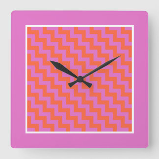 Square Wall Clock, Pink, Magenta, Orange Chevrons Clock