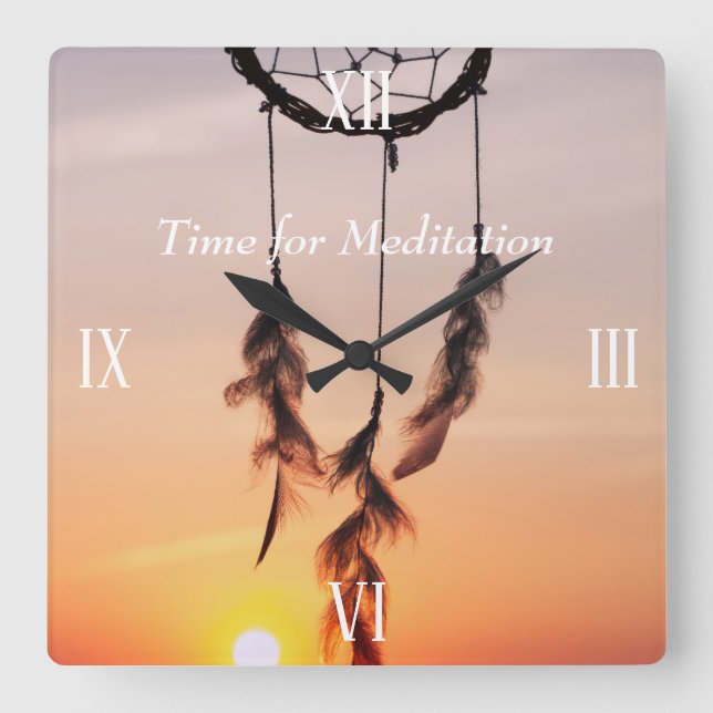 Square Wall Clock Sunset Pink Sun Dreamcatcher (Front)