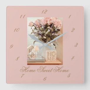 Square Wall Clock w/Numbers Home Sweet Home