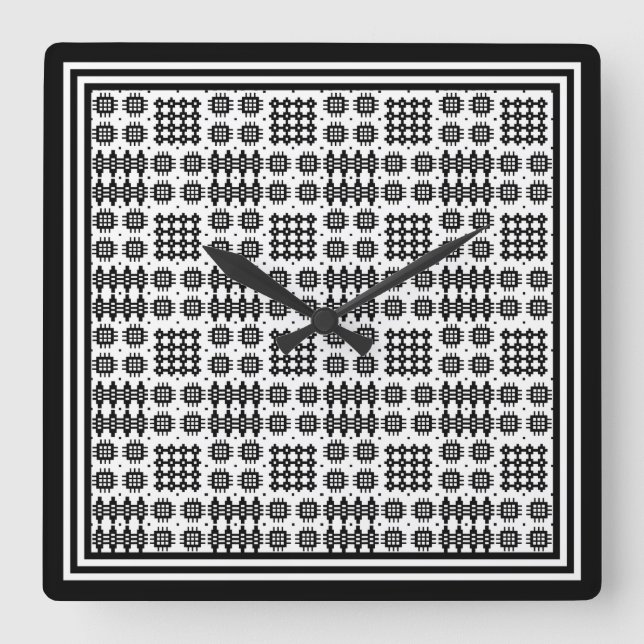 Square Wall Clock: Welsh Tapestry Pattern: Black Clock (Front)