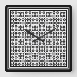 Square Wall Clock: Welsh Tapestry Pattern: Black Clock