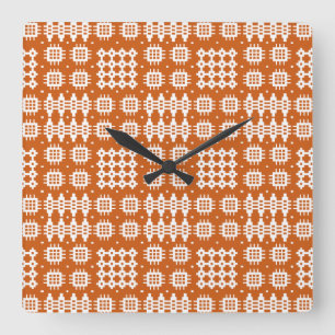 Square Wall Clock Welsh Tapestry Pattern Brick Red