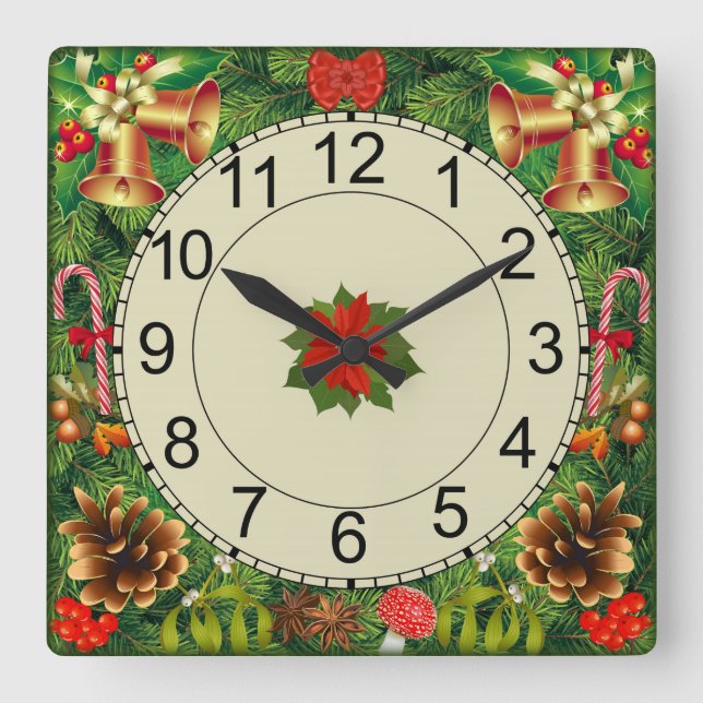 Square wall clock with Christmas motif (Front)