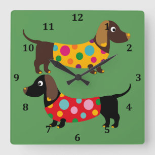 Square Wall Clock with Dachshunds & Numbers