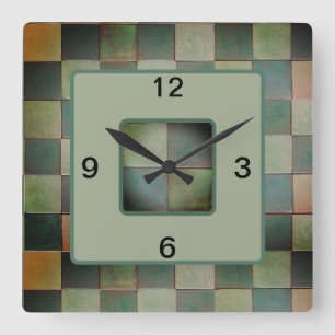 Square Wall Clock with Green Craftsman Tile