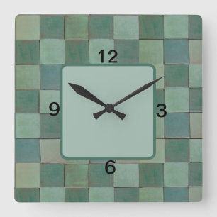 Square Wall Clock with Green Tile