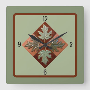 Square wall clock with Maple Leaves