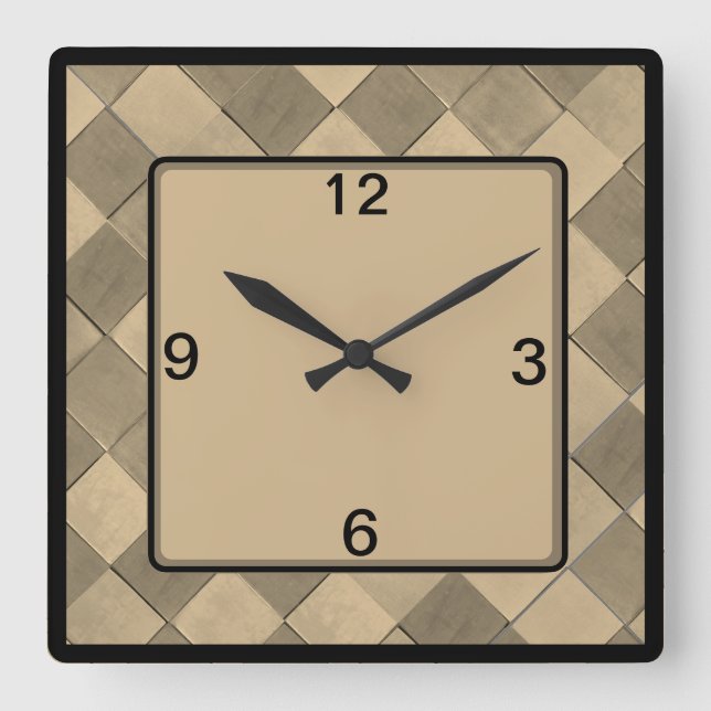 Square Wall Clock with tan diagonal tile (Front)