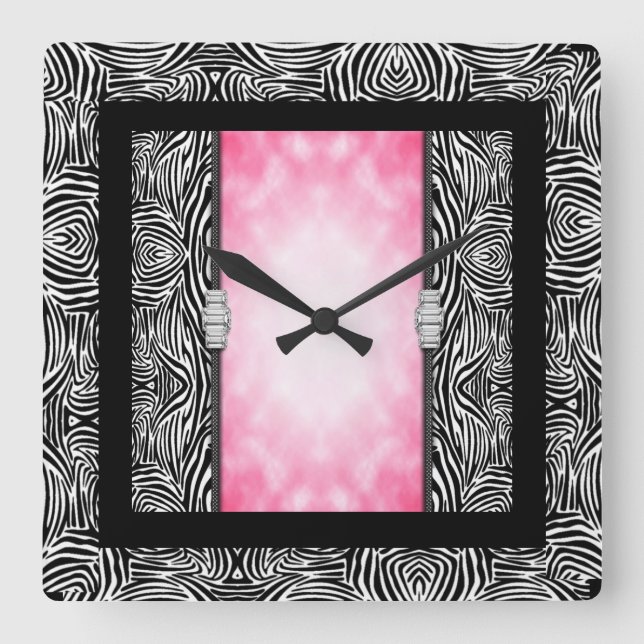 Square Wall Clock/Zebra Print and Diamonds Clock (Front)