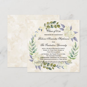 Square Watercolor Flower Wreath College Graduation Invitation