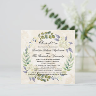 Square Watercolor Flower Wreath College Graduation Invitation