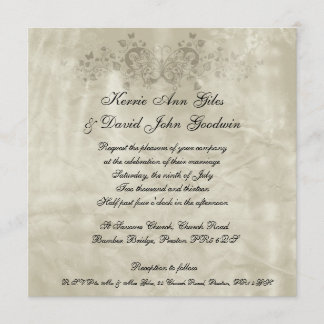 Square Wedding Invitation Vintage Paper Butterfly