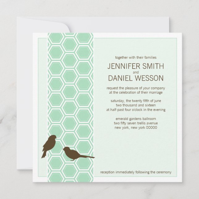 Square Wedding Invitations | Mint Pattern (Front)