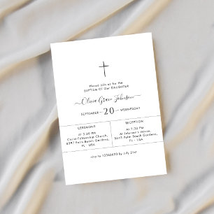 Square Whimsy Script White Gender Neutral Baptism Invitation