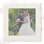 Square White Border Photo Stone Coaster<br><div class="desc">Add a square white border to your photo.
The sample cover photo features a lovely wedding photo.
But,  you can use this for other family photos.
There is room in the border for text if you'd like.</div>