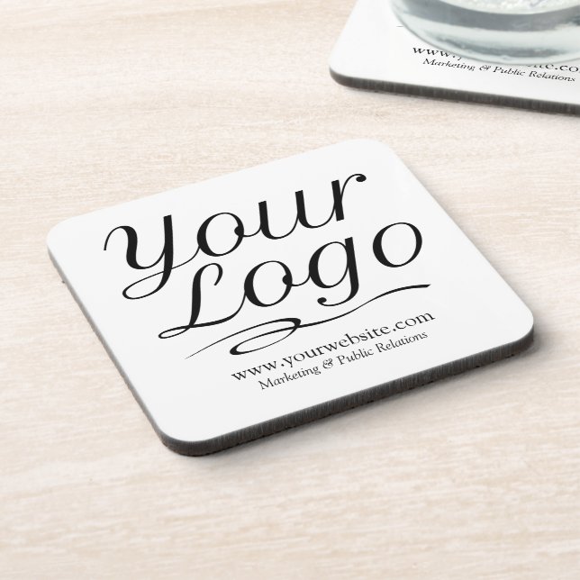 Square White Coasters with Custom Company Logo (Left Side)