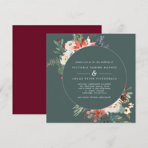 Square Winter Sage & Marsala Floral Wedding Invitation
