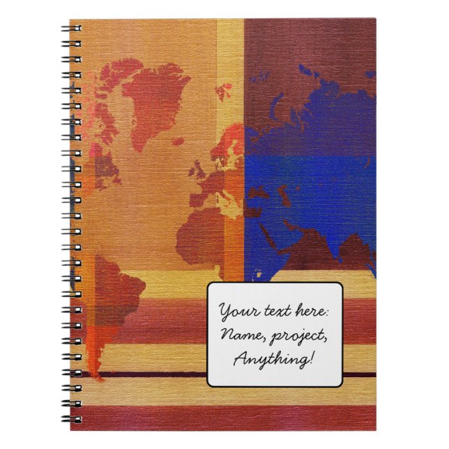 Square With Lines World Map Notebook (Front)