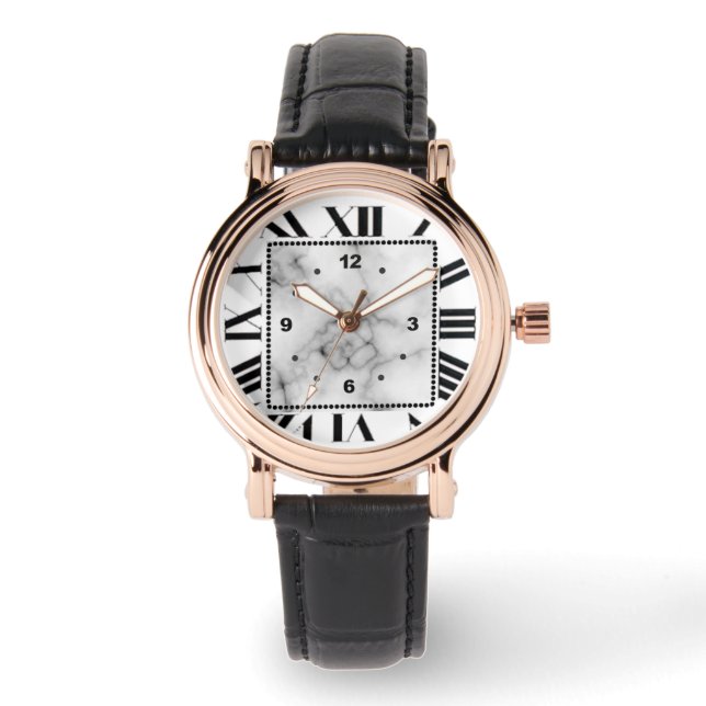 square women's leather watch marble face (Front)