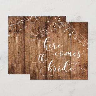 Square Wood Lights Here Comes the Bride Dog's Sign Invitation